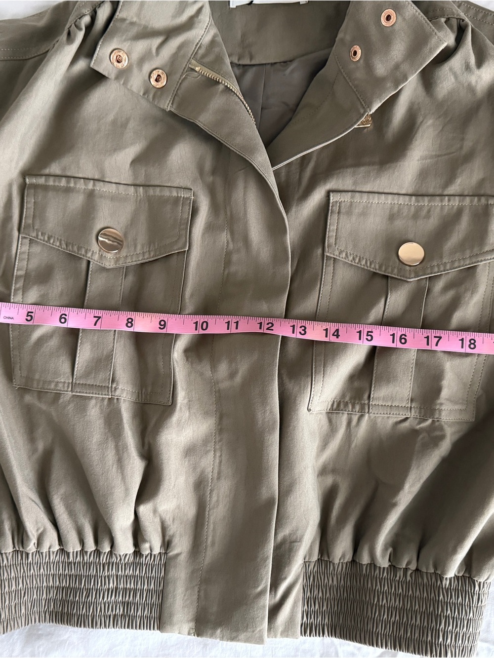 Commense Olive Belted Collar Cotton Blend Cropped Jacket Medium NWT - Picture 5 of 9